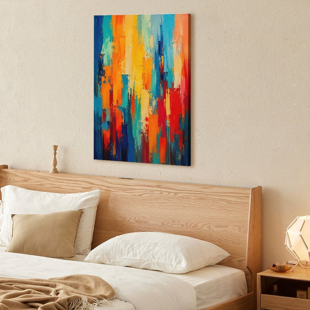 Bold Vertical Color Block Abstract Framed Canvas Wall Art | Navy Orange Red Teal Expressionist Print
