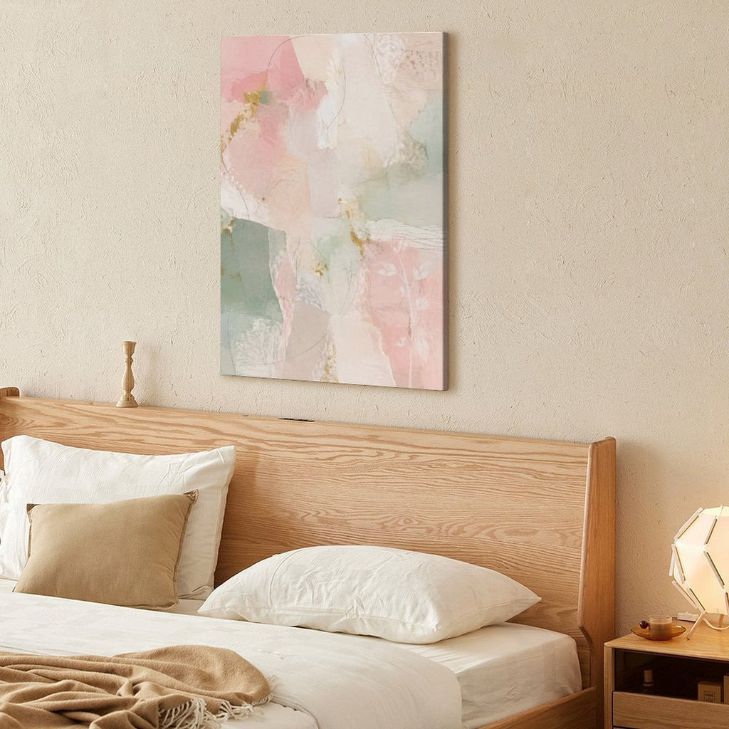 Blush Pink Mint Gold Soft Abstract Framed Canvas Wall Art | French Romantic Pastel Print