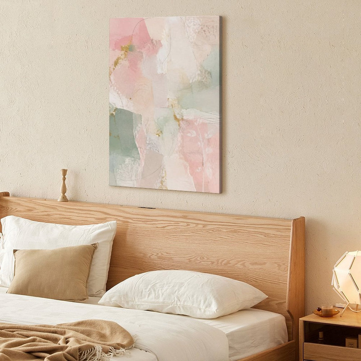 Blush Pink Mint Gold Soft Abstract Framed Canvas Wall Art | French Romantic Pastel Print
