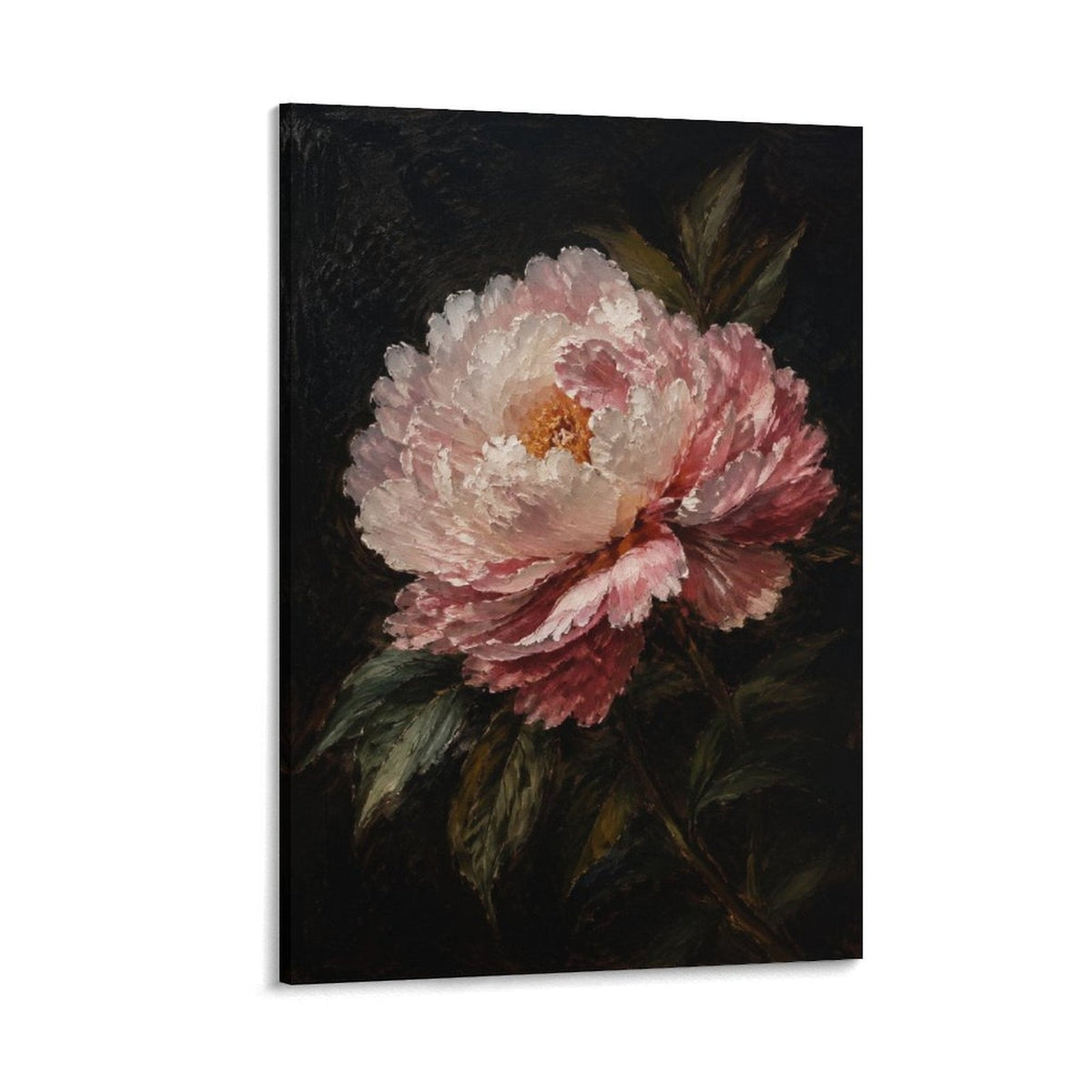 Pink Peony Dark Background Dutch Master Old Master Floral Still Life Framed Canvas Wall Art
